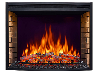 Einbau-Elektrokamineinsatz ArtiFlame AF33 – gebogene Scheibe, Breite ≈ 85 cm, 3D-Flammeneffekt, LED-Beleuchtung, Heizfunktion