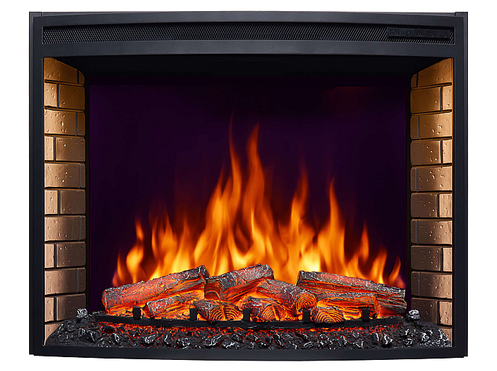 Einbau-Elektrokamineinsatz ArtiFlame AF33 – gebogene Scheibe, Breite ≈ 85 cm, 3D-Flammeneffekt, LED-Beleuchtung, Heizfunktion - 1-1