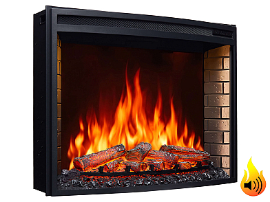 Einbau-Elektrokamineinsatz ArtiFlame AF33 – gebogene Scheibe, Breite ≈ 85 cm, 3D-Flammeneffekt, LED-Beleuchtung, Heizfunktion