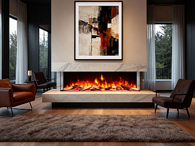 Einbau-Elektrokamineinsatz ArtiFlame AF50TS – dreiseitig, Breite 125 cm, 3D-Flammeneffekt, Heizfunktion, WLAN