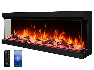 Einbau-Elektrokamineinsatz ArtiFlame AF60TS – dreiseitig, Breite 150 cm, 3D-Flammeneffekt, Heizfunktion, WLAN